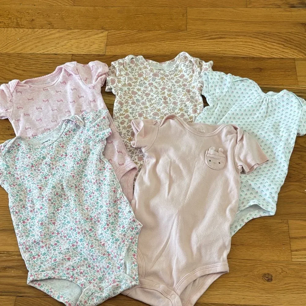Carter's Pastel and Floral Bodysuit bundle of 5 size 12 months